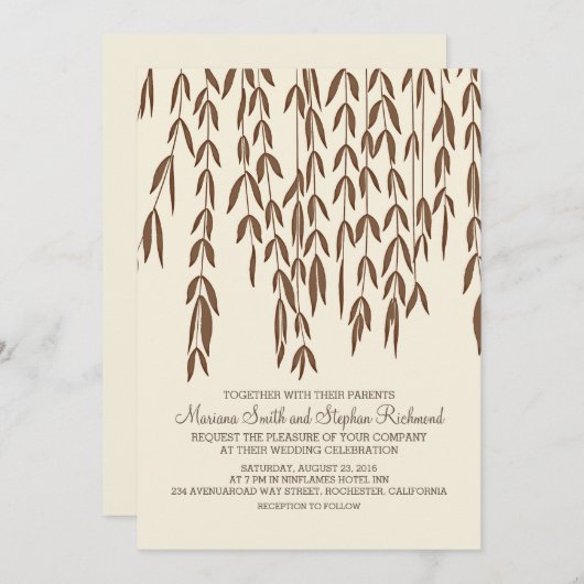 Willow Tree Branches Moderne Huwelijksuitnodiging Kaart (Voorkant / Achterkant)