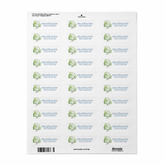 Willow Tree Bruiloft retour adres labels (Full Sheet)