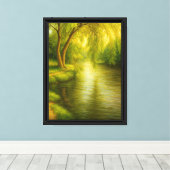 Willow Tree by the River Tranquil Canvas Kunstdruk Afdruk (Insitu (Houten vloer))