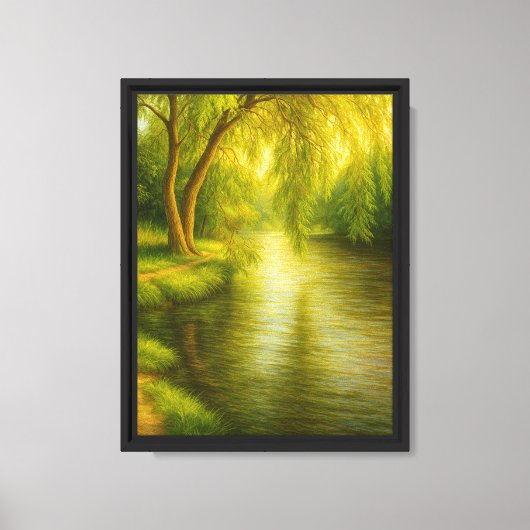 Willow Tree by the River Tranquil Canvas Kunstdruk Afdruk (Voorkant)