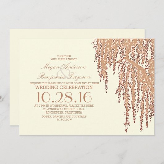 Willow tree elegante outdoor bruiloft uitnodiginge kaart (Voorkant / Achterkant)