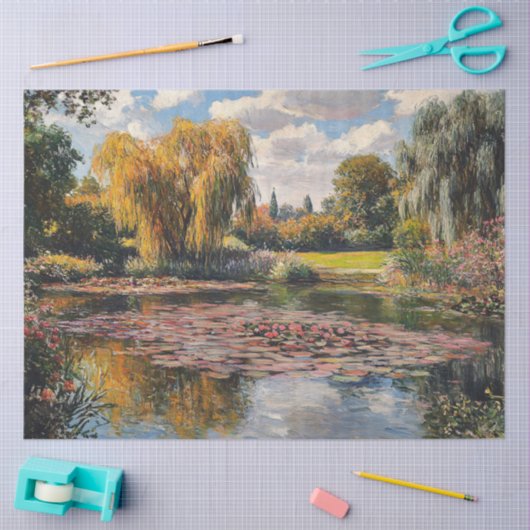 Willow Tree en Lily Pads Landschap Schilderen Tissuepapier (Craft)