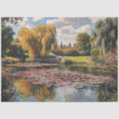Willow Tree en Lily Pads Landschap Schilderen Tissuepapier (Voorkant)