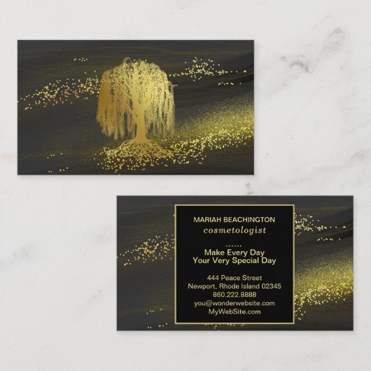 *~* Willow Tree Gold Dust Black Gold Glitter Visitekaartje (Voorkant / Achterkant)