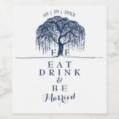 Willow Tree Navy Blue Gold Eat Drink & trouwen Wijn Etiket (Enkel label)