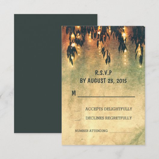 Willow tree takken rustieke string lichten RSVP Kaartje (Voorkant / Achterkant)