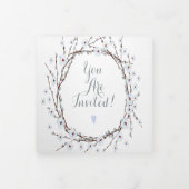 Willow Twig Cerulean Blue Floral Wreath Wedding Drieluik Uitnodiging (Cover)