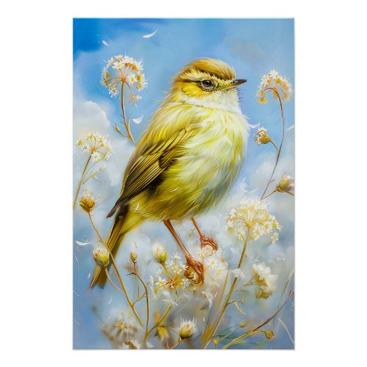 Willow Warbler in impressionistische penseelstreke Perfect Poster (Voorkant)