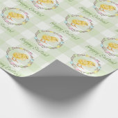Willow Wreath And Chick Happy Easter Green Gingham Cadeaupapier (Hoek)