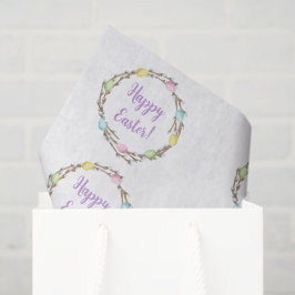 Willow Wreath With Colorful Eggs Happy Easter Tissuepapier