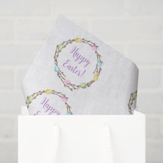 Willow Wreath With Colorful Eggs Happy Easter Tissuepapier (Cadeauzakje)