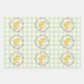 Willow Wreath With Eggs And Chick Green Gingham Inpakpapier Vel (Voorkant 2)