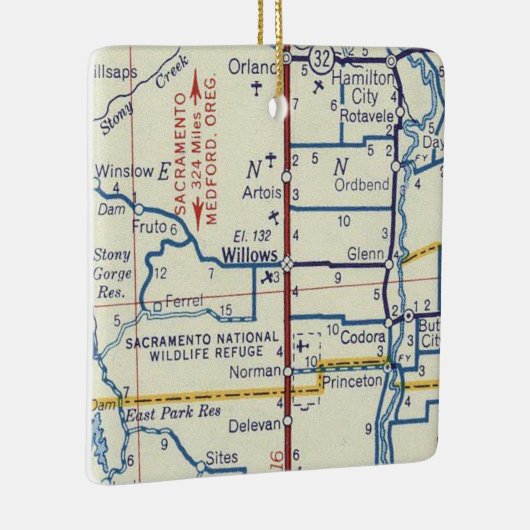 Willows CA  Map Keramisch Ornament (Rechts)