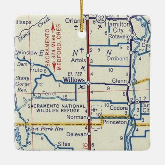 Willows CA  Map Keramisch Ornament (Achterkant)