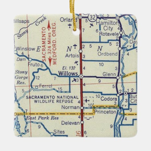 Willows CA  Map Keramisch Ornament (Voorkant)
