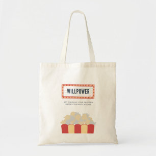 Willpower is niet klaar met je popcorn tote bag