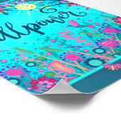 Willpower Stijlvol Leuk Bloemen Blauw Inspirerend Poster (Hoek)