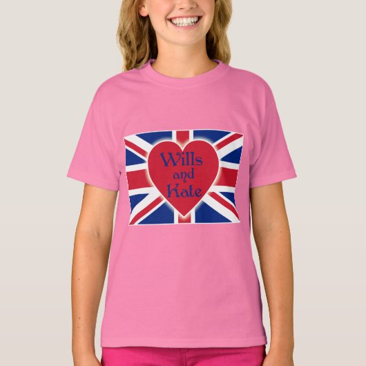 Wills and Kate met Union Jack op Tshirts, cadeaus T-shirt (Voorkant)