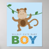 Willy Cute Blue Monkey Baby Nursery Poster (Voorkant)