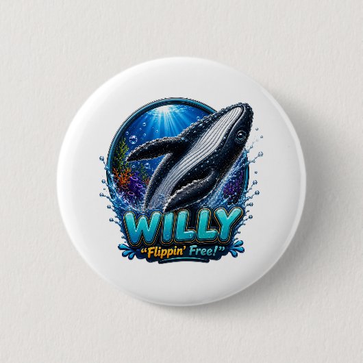 Willy Walvis – Flippin’ Vrij. Grappig Ronde Button 5,7 Cm (Voorkant)