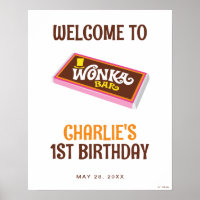 Willy Wonka en het logo van de chocolade Factory B