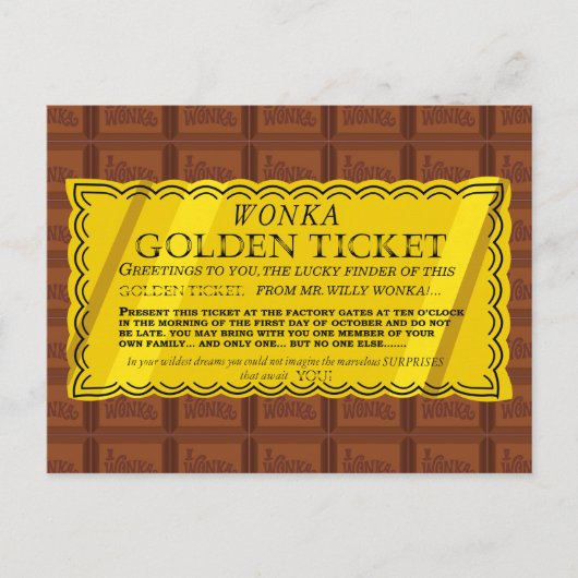 Willy Wonka Golden Ticket Briefkaart (Voorkant)