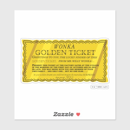 Willy Wonka Golden Ticket Sticker (Vel)