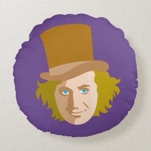 Willy Wonka Stenciled Face Graphic Rond Kussen