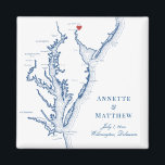 Wilmington Delaware huwelijksgunst Magneet<br><div class="desc">Snel en eenvoudig bestellen! Deze Wilmington Delaware kaart magneten maken grote Delaware bruiloft gunsten op te nemen in uw Wilmington bestemming bruiloft welkomsttassen. Beweeg het hart door te klikken op "Bewerken met ontwerpgereedschap" onder "Personaliseren". Met een kaart van Chesapeake Bay met Artwork by Coastal Map Design</div>