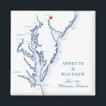 Wilmington Delaware huwelijksgunst Magneet<br><div class="desc">Snel en eenvoudig bestellen! Deze Wilmington Delaware kaart magneten maken grote Delaware bruiloft gunsten op te nemen in uw Wilmington bestemming bruiloft welkomsttassen. Beweeg het hart door te klikken op "Bewerken met ontwerpgereedschap" onder "Personaliseren". Met een kaart van Chesapeake Bay met Artwork by Coastal Map Design</div>