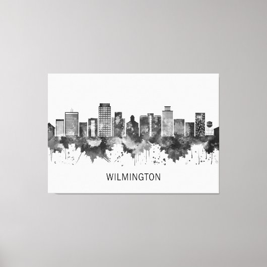 Wilmington Delaware Skyline BW Canvas Afdruk (Voorkant)