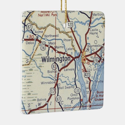 Wilmington NC Map Keramisch Ornament (Rechts)