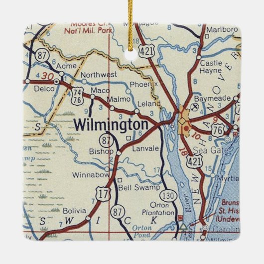 Wilmington NC Map Keramisch Ornament (Achterkant)