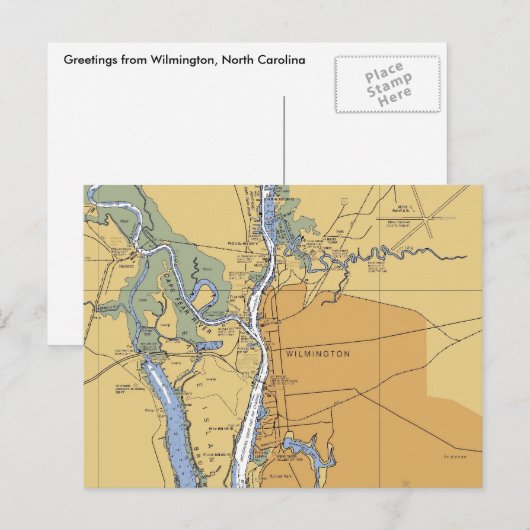 Wilmington, NC Nautical Chart Briefkaart (Voorkant / Achterkant)