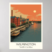Wilmington NC Riverfront City Sunset Art Poster (Voorkant)