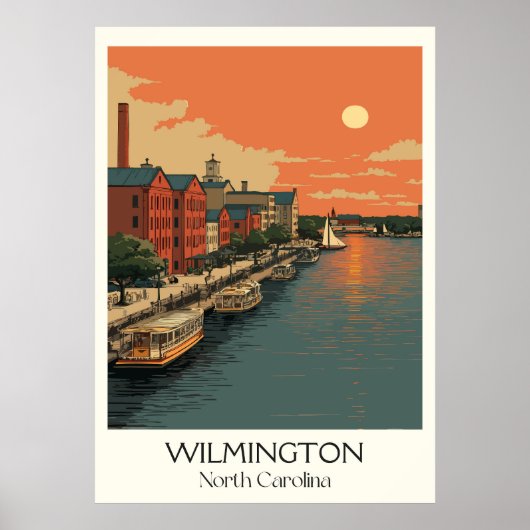 Wilmington NC  Riverfront City Sunset Art Poster (Voorkant)