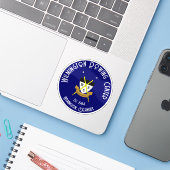 Wilmington Rowing Center Ronde Vinyl Sticker Blauw (Laptop met iPhone)