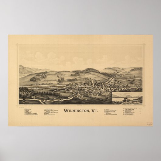 Wilmington Vermont 1891 Antiek Panorama Poster (Voorkant)
