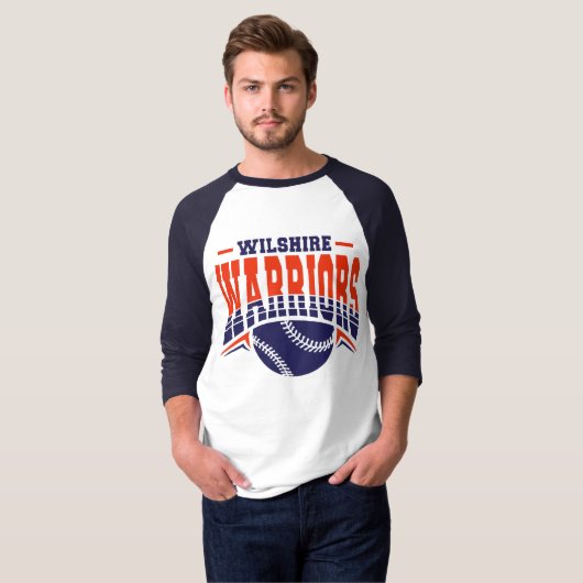 Wilshire Warriors Navy Baseball Logo T-shirt (Voorkant volledig)
