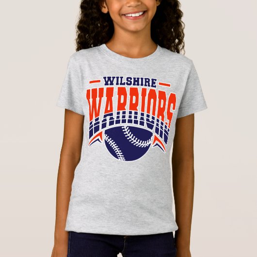 Wilshire Warriors Navy Baseball Logo T-shirt (Voorkant)