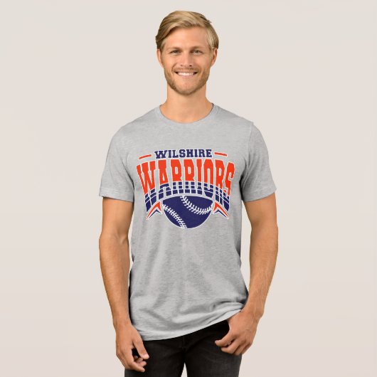 Wilshire Warriors Navy Baseball Logo Tri-Blend Shirt (Voorkant volledig)