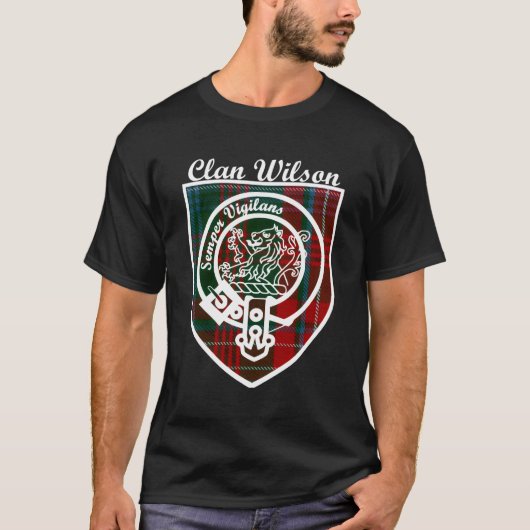 Wilson Achternaam Schotse Clan Tan Badge C T-shirt (Voorkant)