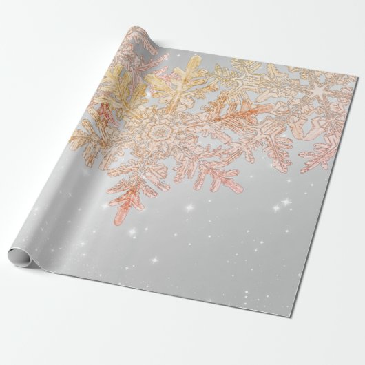 WILSON BENTLEY SNOWFLAKES PINK EN GRAY CADEAUPAPIER (Uitgerold)