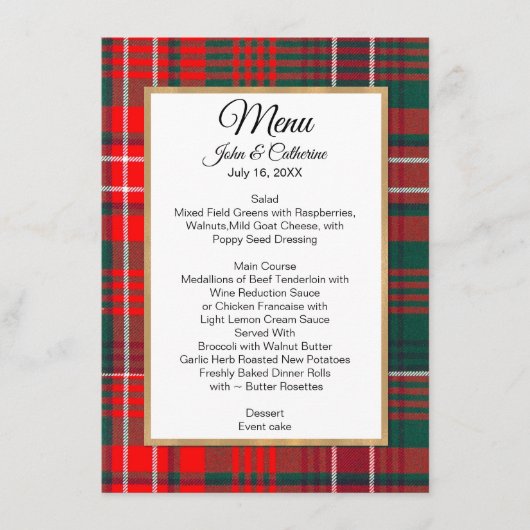 Wilson Clan Plaid Bruiloft Menu (Voorkant)