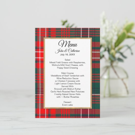 Wilson Clan Plaid Bruiloft Menu (Staand voorkant)