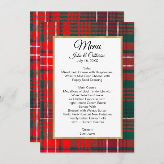 Wilson Clan Plaid Bruiloft Menu (Voorkant / Achterkant)