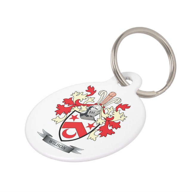Wilson Family Crest Coat of Arms Huisdierpenning (Zijkant)