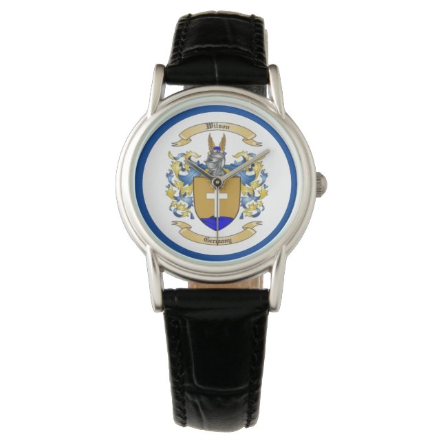 Wilson Family Crest (Duits) Horloge (Voorkant)
