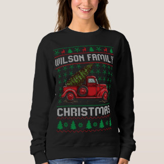 Wilson Family Ugly KerstSweater Red Truck Fun Trui