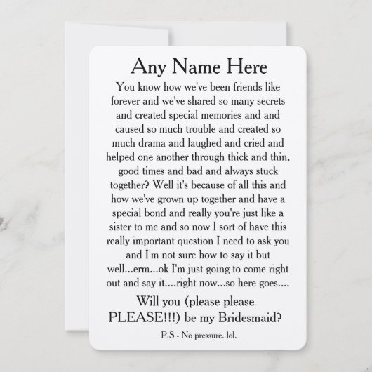 Wilt u alstublieft mijn bruidsmeisje zijn? Aangepa Kaart (Voorkant)